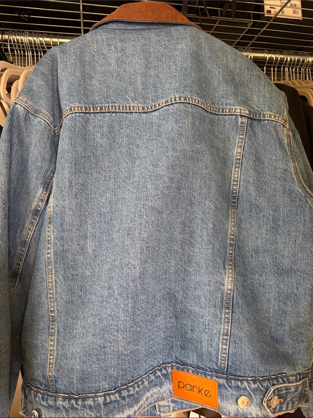 Parker Light Blue Denim Jacket with Brown Corduroy Collar - Picture 2 of 5